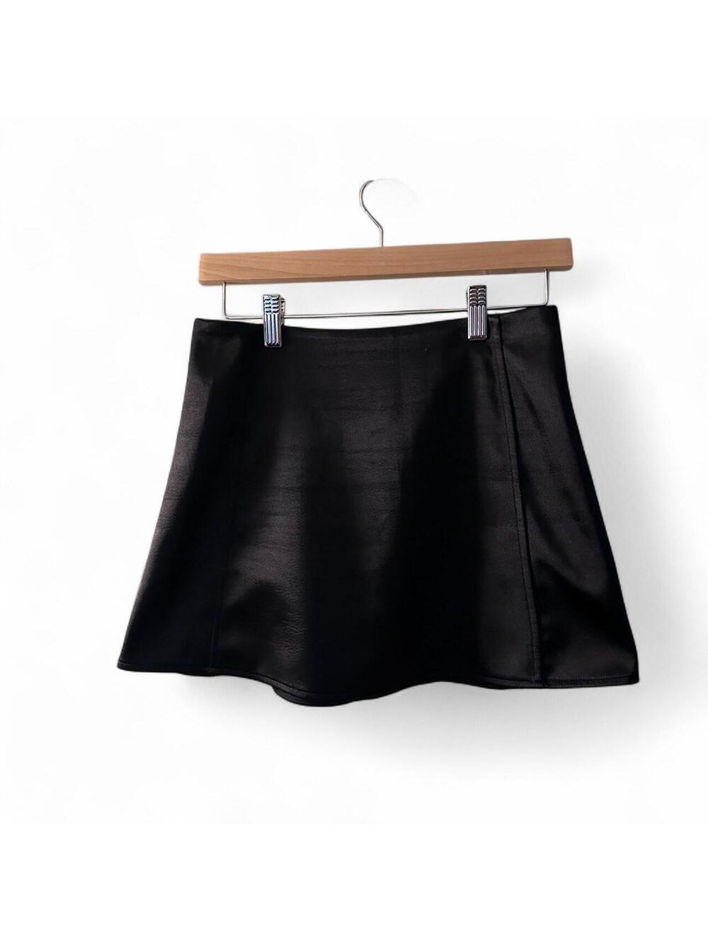 Zara Black Satin A-Line Mini Skirt Size S 90s Minimalist